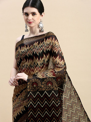 SHANVIKA Printed Daily Wear Pure Cotton Saree(Brown)