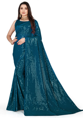 Clemira Embellished Bollywood Georgette Saree(Blue)