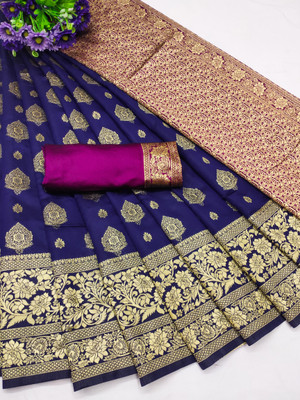 Kanooda Prints Woven Banarasi Jacquard Saree(Multicolor)