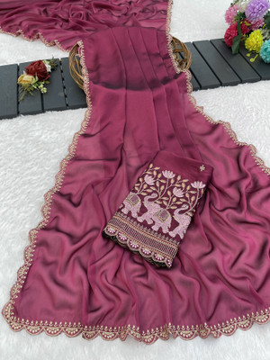 K 5 FASHION Embellished, Solid/Plain Bollywood Georgette Saree(Pink)