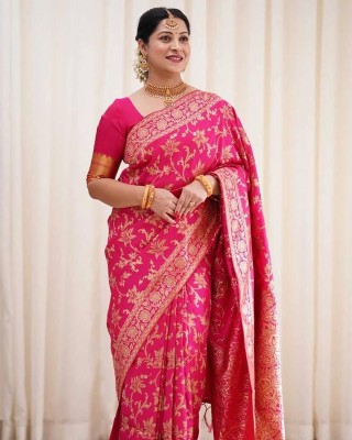 Anjaneya Sarees Self Design Banarasi Silk Blend Saree(Pink)