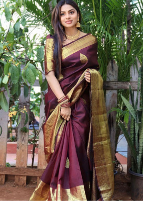 SHREE GHANSHYAM FASHION Woven Mysore Cotton Silk, Art Silk Saree(Purple)