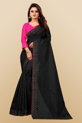 Juhi Collection Self Design Daily Wear Cotton Blend Saree(Black)