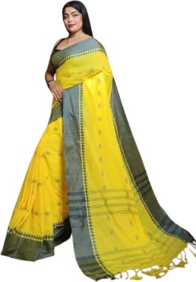 SOHAM SAREE GHAR Woven Handloom Cotton Blend Saree(Yellow)