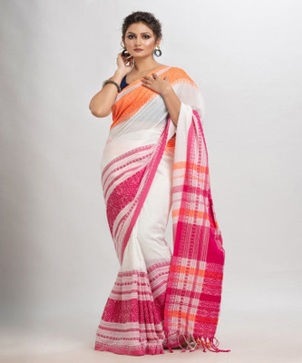 ADbutiq Woven Tant Pure Cotton Saree(White)