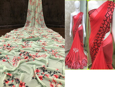 Sanjana Silk Floral Print Bollywood Georgette Saree(Pack of 2, Green)