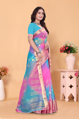 Aarunika SBT Solid/Plain Bollywood Organza Saree(Yellow)