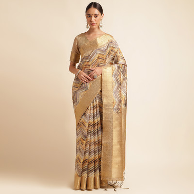 Tasrika Digital Print Banarasi Tussar Silk Saree(Gold)