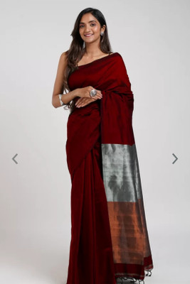 ratnadip Self Design Handloom Handloom Cotton Blend Saree(Red)