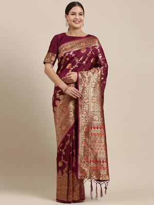 Divastri Woven Kanjivaram Silk Blend Saree(Purple)