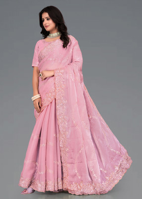 Brahmani Creation Woven Kanjivaram Silk Blend Saree(Pink)