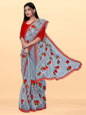 AAMONASTHA Embroidered Bollywood Net Saree(Black)