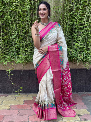 Anouk Rustic Printed Chinnalapattu Silk Blend Saree(Cream)
