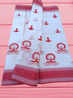 Happy Creation Woven Jamdani Cotton Blend Saree(Multicolor)