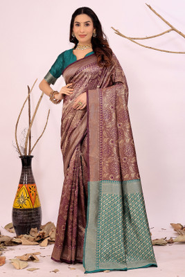 Saadhvi Woven Banarasi Pure Silk Saree(Purple)