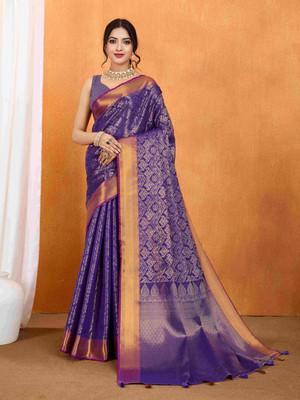 Tasrika Woven Banarasi Silk Blend Saree(Purple)