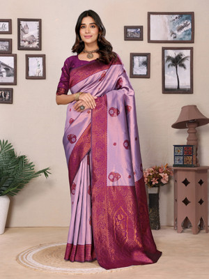 AVANTIKA FASHION Woven Kanjivaram Pure Silk, Art Silk Saree(Purple)