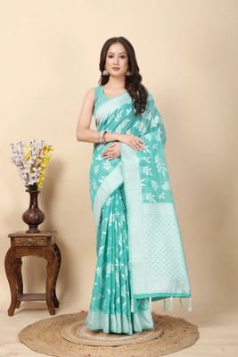 J6 Designers Woven Banarasi Art Silk, Jacquard Saree(Pack of 2, Light Blue)