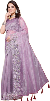 lunexa Embroidered Bollywood Pure Silk Saree(Purple)