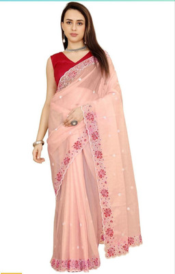 GALANI ENTERPRISE Embroidered Bollywood Net Saree(Orange)