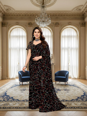 SmittenSmit Printed Bollywood Georgette Saree(Multicolor)