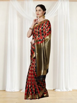 M.S.RETAIL Woven Banarasi Silk Blend Saree(Black, Red)