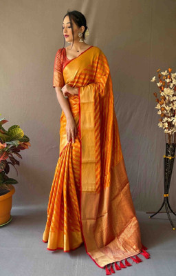 SICHYAH Woven Patola Pure Silk Saree(Mustard)