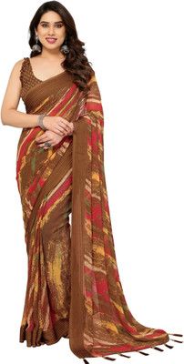 Queenswear Creation Printed Daily Wear Georgette Saree(Brown)