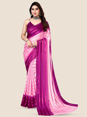Moda Rapido Striped Daily Wear Satin Saree(Purple)