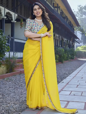 Labheshwari Embellished Daily Wear Georgette Saree(Yellow)