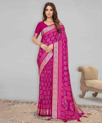 Sareemall Printed Chanderi Dupion Silk Saree(Pink)