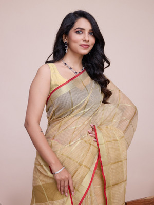 SUDIPTA Woven Kota Doria Cotton Silk Saree(Beige)