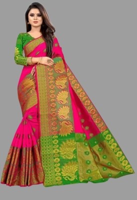 prasad fab Self Design Assam Silk Jacquard Saree(Pink)