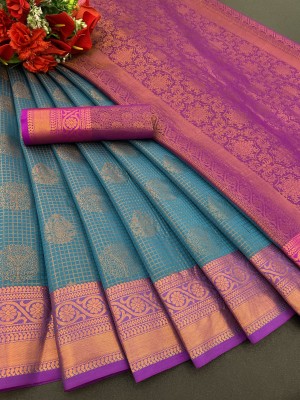 MAHADEV ENTERPRISE Applique, Woven, Self Design Banarasi Pure Silk, Raw Silk Saree(Multicolor)