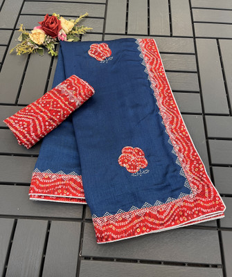 MIYANIFAB Embroidered Bollywood Silk Blend Saree(Dark Blue)