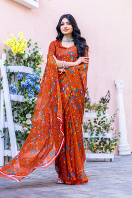 Leelavati Printed Daily Wear Chiffon Saree(Orange)