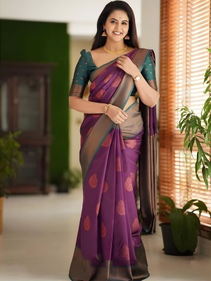 ANOUK Woven Chanderi Silk Blend Saree(Purple)