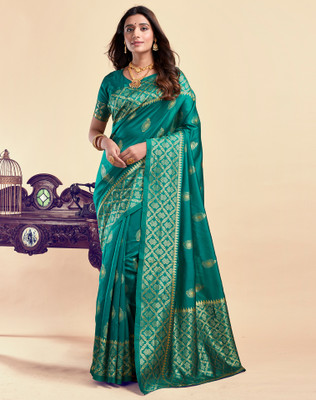 Divastri Woven, Embellished Banarasi Silk Blend, Jacquard Saree(Green)