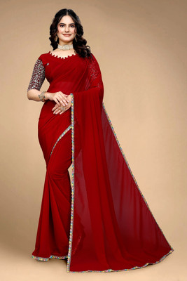 KHODAL ENTERPRISE Embroidered Bollywood Net Saree(Red)
