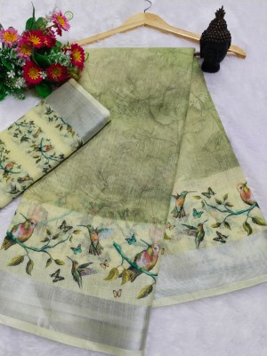 Mervadiya Self Design Bollywood Linen, Cotton Linen Saree(Green)