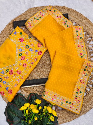 TTH Embroidered Bandhani Georgette Saree(Yellow)