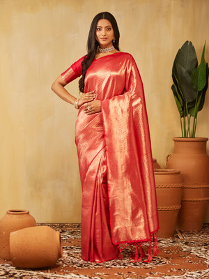 KASEE Self Design Banarasi Art Silk Saree(Red)