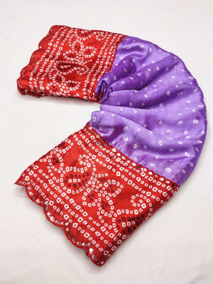 vaanisri Printed Bandhani Chiffon Saree(Magenta, Purple)
