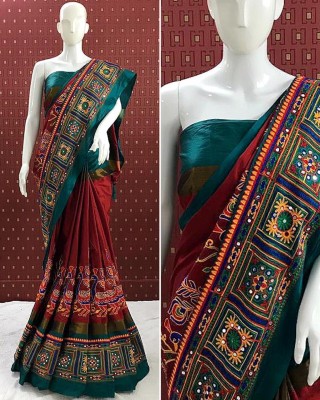 Divastri Self Design, Embroidered, Woven Bollywood Jacquard, Cotton Silk Saree(Maroon, Green)