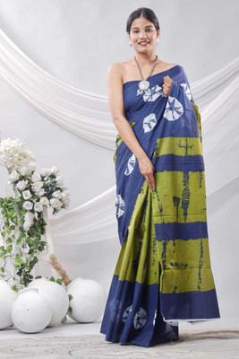 Om Traders Printed Saree with Attached Blouse Cotton Silk Saree(Multicolor)