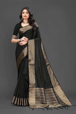 Aarunika MNT Solid/Plain Bollywood Pure Silk Saree(Black)