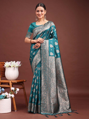 ASTITA Self Design Saree with Attached Blouse Pure Silk Saree(Light Green)