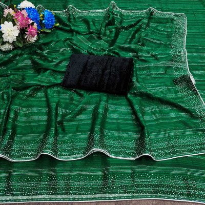 DHARM CREATION Self Design Bollywood Georgette Saree(Green)