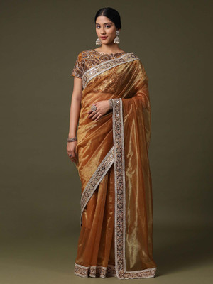 Sareemall Solid/Plain Bollywood Net Saree(Gold)
