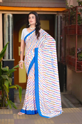 J6 Designers Printed Daily Wear Georgette Saree(Blue)
